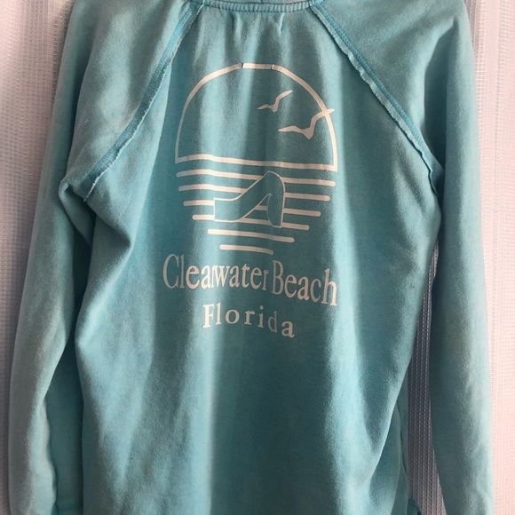 FLORIDA CLEARWATER TURQUOISE BEACH HOODIE Size Medium V-Neck long sleeve - Picture 3 of 4
